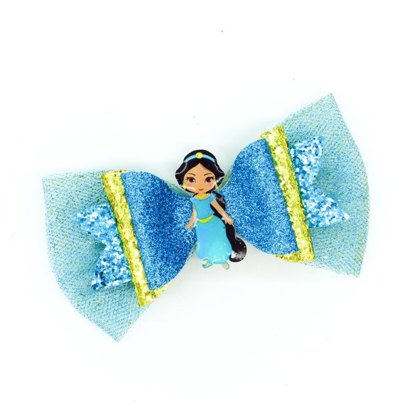 Handmade Jasmine Princess Chunky Glitter Hair Bow - Picture 4 of 7
